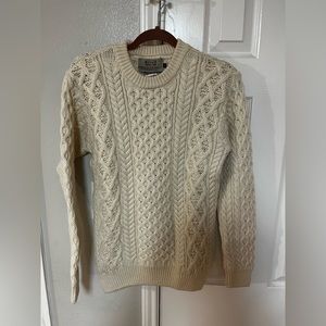 Aran Sweater Market Merino Wool Cable Knit Sweater Small Cream Made in Ireland